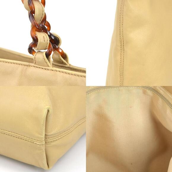 CHANEL Brown Leather Logo Tote Bag
